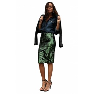 Green Glitter Me Crushed Sequin Pencil Skirt